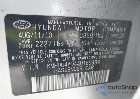 2010 Hyundai Elantra Gls from USA, damaged, VIN KMHDU4AD4AU169989